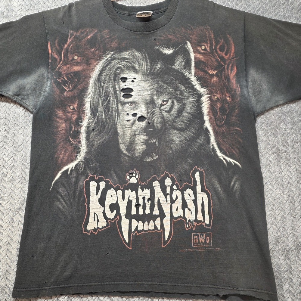Vintage 1998 Kevin Nash nWo Wolf Shirt Mens Large Liquid Blue Distressed WCW